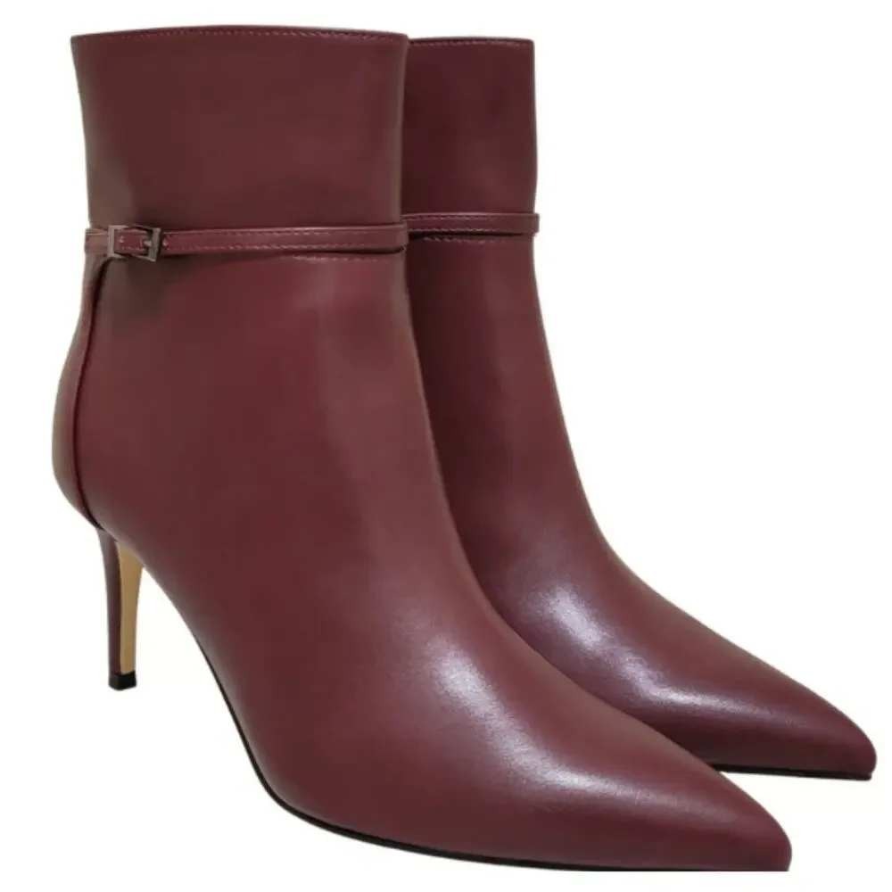Calvin Klein Women Burgundy Vivera Pointed Toe Stiletto Ankle Boots Size 8M